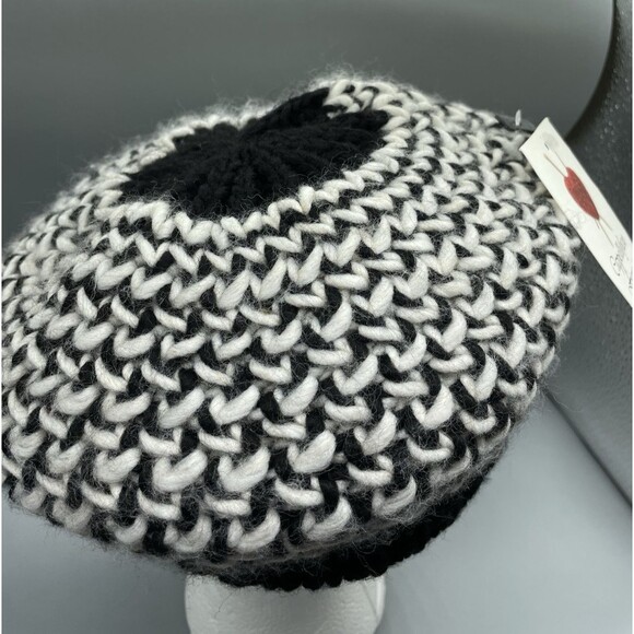 Cappellificio Fiorentino cap hat beret style knit Black white Made in Italy New - Picture 3 of 7